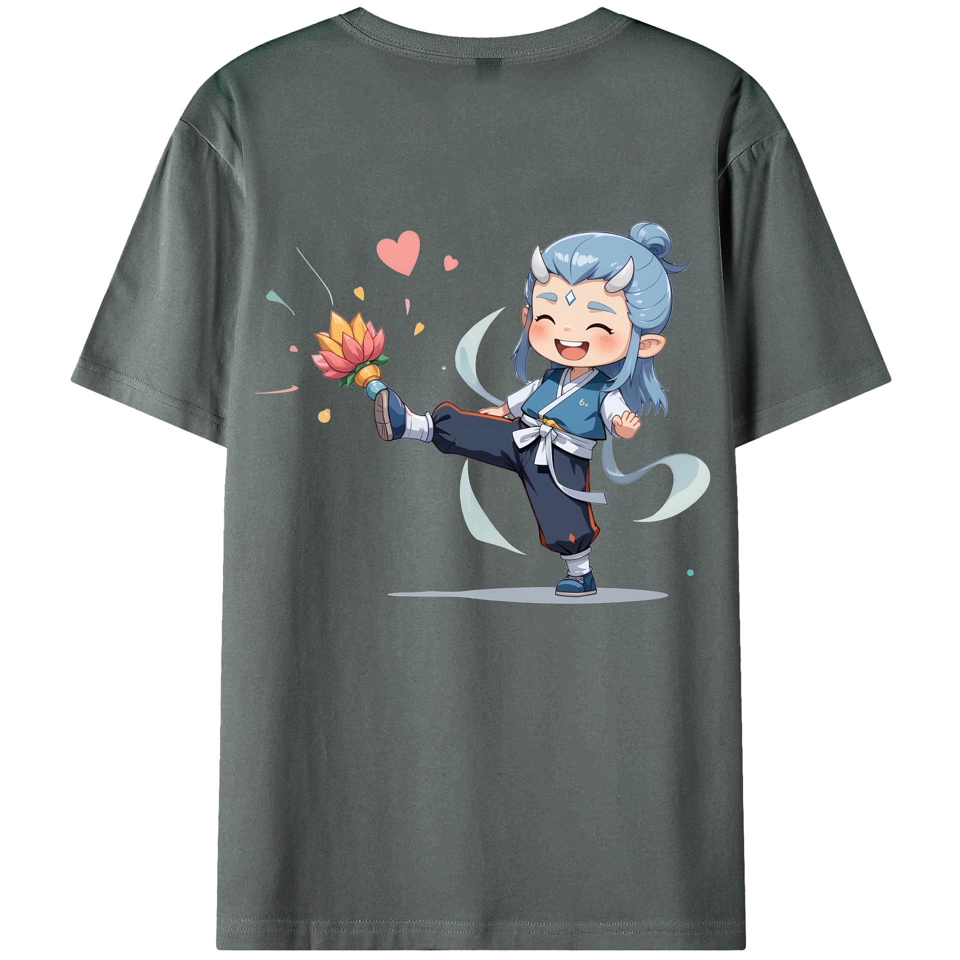 （画像用） Ne Zha 2 ナタ 魔童の大暴れ 綿100％ メンズ半袖Tシャツ（バックプリント） 通気性